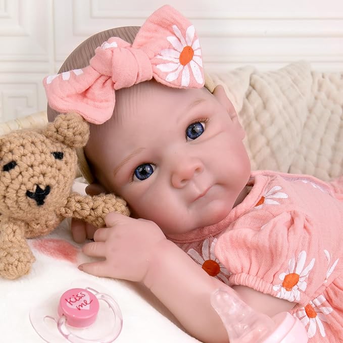 Aori Lifelike Reborn Baby Dolls Girl 20 inches - Realistic Newborn Doll with Soft Cloth Body and Feeding Toy Set, Gift for Seniors, Collectors and Kids 3+