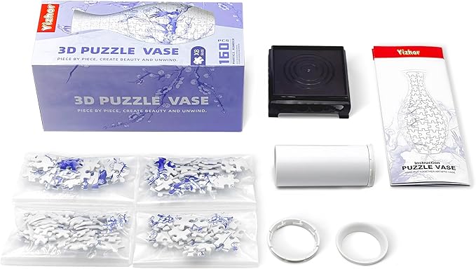 3D Puzzle Vase for Adults, 160 Piece Unique Flower Vase, Crafts for Adults, Home Decor Gift for Flower Arrangements (Plum Blossom)