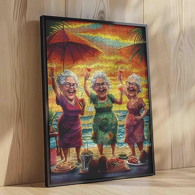 Laughing Ladies Jigsaw Puzzles for Adult 1000 Piece Old Woman Puzzles Wall Decor Happy Grandma’s Key Puzzles Sunday Outing Funny Jigsaw Puzzle 20''x27”inch Family Game Challengings, Friendship Gift