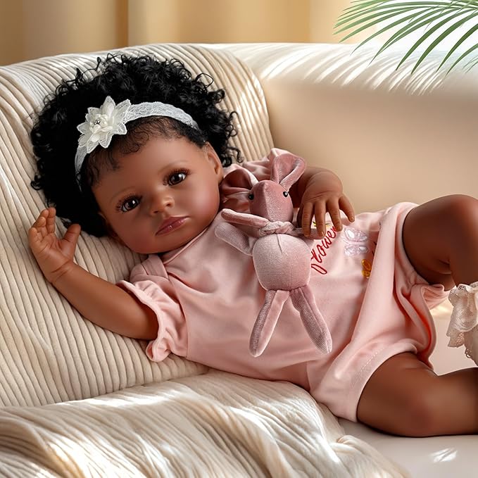 BABESIDE Black Baby Dolls, 20 Inch Realistic Cute Soft Body Baby Doll Real Life Baby Dolls with Accessories for 3+ Year Old Girls Gifts, Pretend Play, Collection