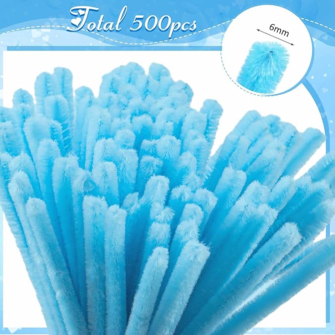Peryiter 500 Pieces Pipe Cleaners Chenille Stems for Flowers Craft Supplies Bulk Fluffy Fuzzy Sticks for DIY Art Projects Creative Gift Wrapping Party Decorations (Blue & Pink Flower,12 Inch)
