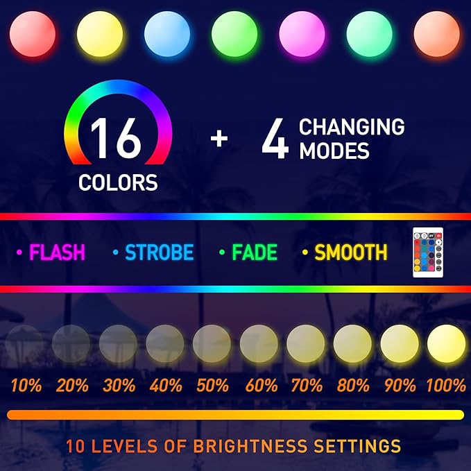 MIAOKE Pool Toys 16 Inch 5 Pack- 16 Lighting and 4 Modes LED Beach Ball with Remote Control,Suitable for Pool Games Night Summer Pool Party,Outdoor Everybody Family Games