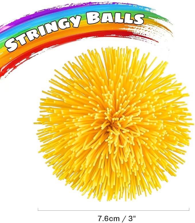 Easter Basket Stuffers for Kids – 3 Pack 3 Inch Stringy Balls, Soft Sensory Fidget & Stress Relief Toys for Boys & Girls, Egg Fillers, Party Favors, Classroom Prizes (Red Yellow Purple)