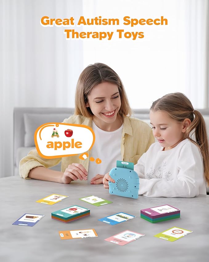 Airbition Bilingual Spanish and English Talking Flash Cards for Ages 2+, Pocket Speech Therapy Tools with 510 Words, Montessori Language Learning Aids, Children's Sensory Learning Kit
