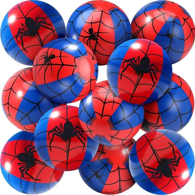 12 Pieces Inflatable Beach Ball Set - 8 inch Spider Web Print Beach Balls for Theme Party Supplies Summer Pool Birthday Fun Party Favors