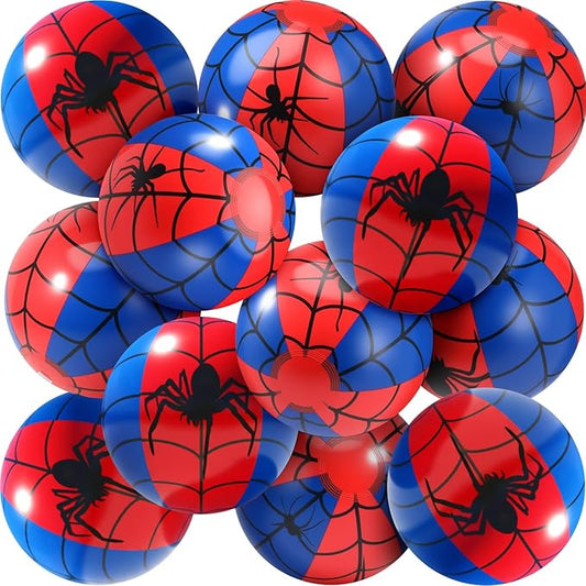 12 Pieces Inflatable Beach Ball Set - 8 inch Spider Web Print Beach Balls for Theme Party Supplies Summer Pool Birthday Fun Party Favors