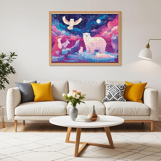 500 Piece Puzzles for Adults, Colorful Owl Jigsaw Puzzle 500 Piece, Polar Bear Interlocking Adult Puzzles, Letter Clues, No Dust, Challenging Game Gift for Adults Seniors, Home Decor, 20.5 x 15 in
