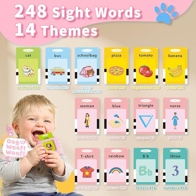 Aullsaty Toddler Toys Talking Flash Cards for 1 2 3 4 5 6 Year Old Boys and Girls, Autism Sensory Toys for Autistic Children, Learning Educational Montessori Speech Therapy 248 Sight Words Kids Gifts
