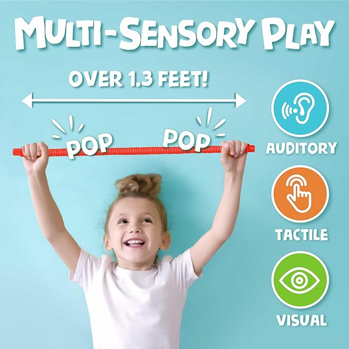 BUNMO Easter Basket Stuffers for Children - Pop Tubes - Easter Gifts for Kids - Sensory Fidget Toys - Creative Learning - Hours of Fun - Tons of Ways to Play - Non-Mouthable 3+ - 8 Pack Small