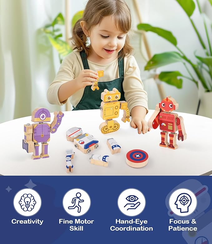 Fine Motor Building Robot Blocks for 3+Years Old Kids, Snap on Robots Together Building Blocks, Take Apart Robot Playset, STEM Montessori Fine Motor Skill Learning Birthday Gift for 3+ Years Old Kids