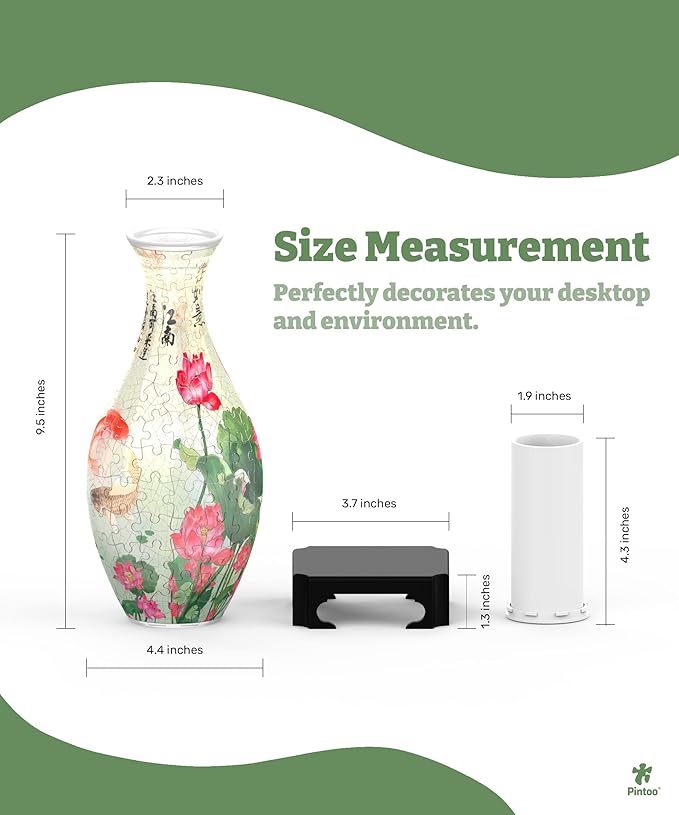 Pintoo 3D Puzzle Vase Unique Flower Vase Made by 160 Curved Plastic Puzzle Pieces House Warming Gift for Flower Arrangements and Home Decoration, for Mom [S1024] (Translucent, Carp with Lotus)