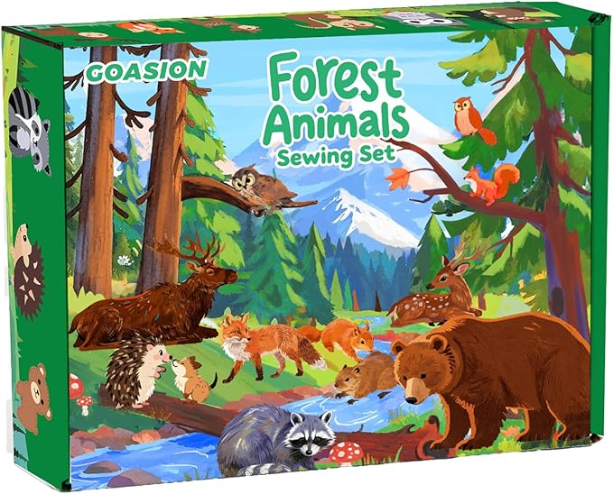 GOASION Sewing Kit for Kids, Woodland Animals Kids Sewing Kit, Pre Punched Design for DIY Hanging Decorations, Sewing Tit for Beginners Age 8-12, Boys & Girls Birthday Gift