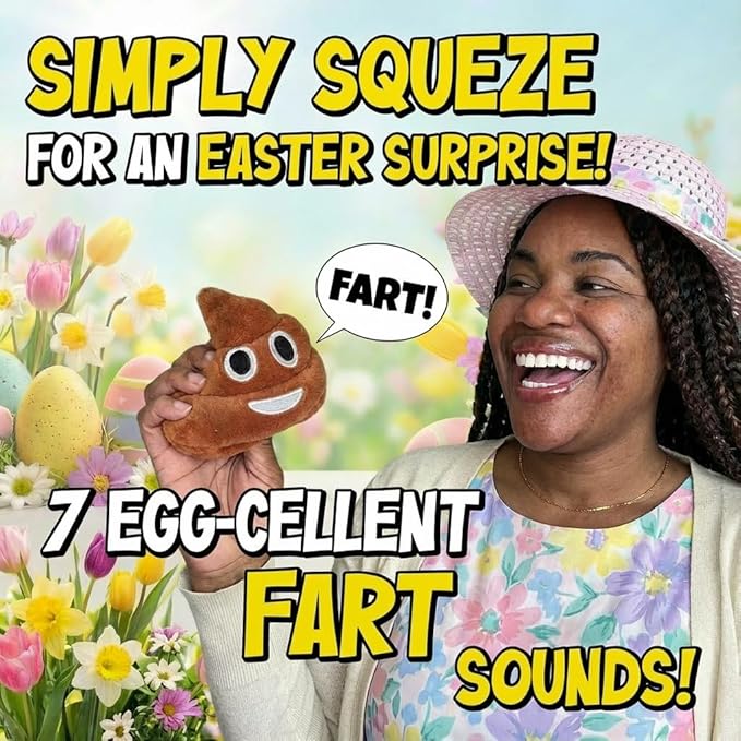 Funny Plush Poop Toy with 7 Fart Sounds - Easter Basket Stuffers for Kids & Teens - Great As A Dog Toy with Long Lasting Build - Hilarious for Spring Prank Toy & Easter Gag Gifts, 4 x 4.5
