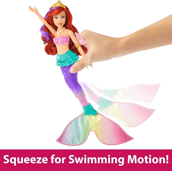 Mattel Disney Princess Toys, Ariel Swimming Mermaid Doll with Color-Change Hair and Tail, Water Toy Inspired by the Mattel Disney Movie
