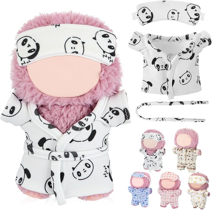 Simgoing 17cm Doll Clothes Pajamas Set with Eye Mask Good Night Bathrobe, Bathrobe Belt Outfit Gifts Fits Most 17cm Dolls Accessories for DIY Dress up Lovers (Funny Panda)
