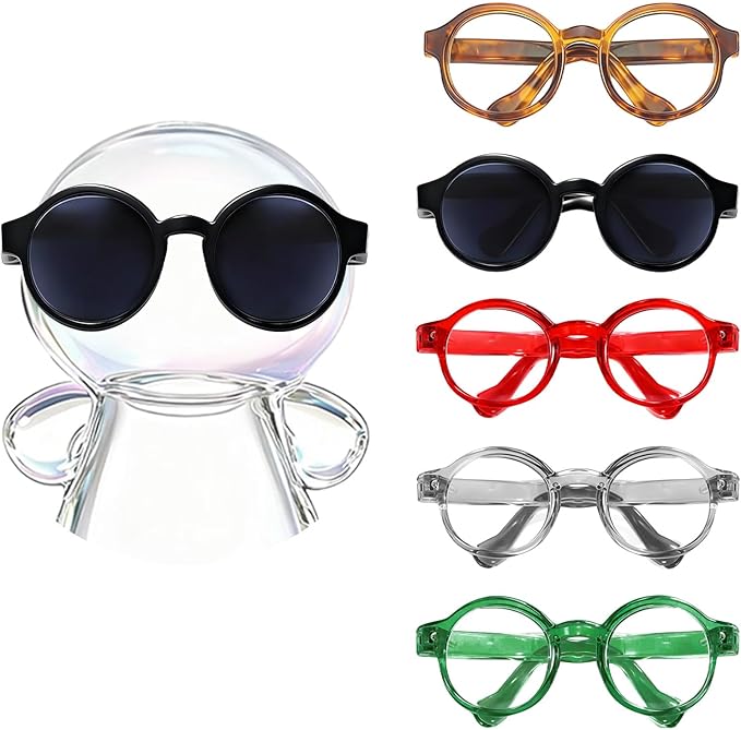 Set of 5 Mini Doll Glasses for 3.94-6.69 Inch (10-17 cm) Dolls, No Doll Include, Clear Lenses and Sunglasses, for Crafts, Dolls, Clothing Accessories