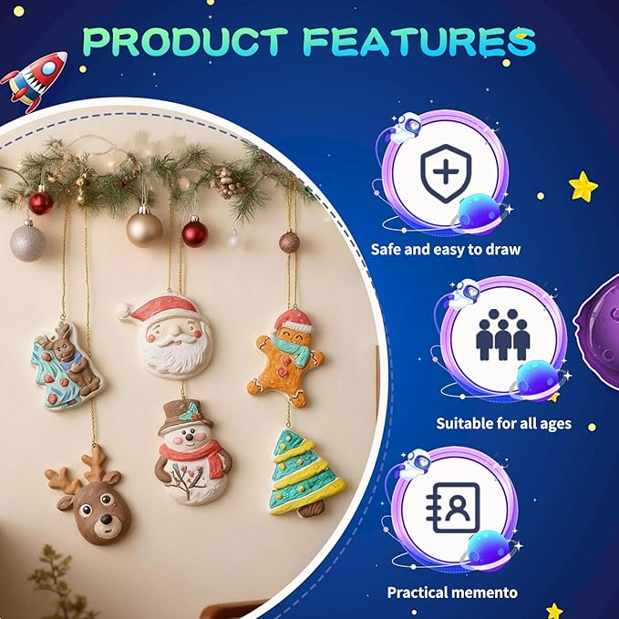 GloomGlo 24pcs Christmas Plaster Painting Kit for Kids – Non-Toxic DIY Ceramic Ornament Craft Set with Snowman/Gingerbread Man Christmas Tree Decorations(Christmas 1)