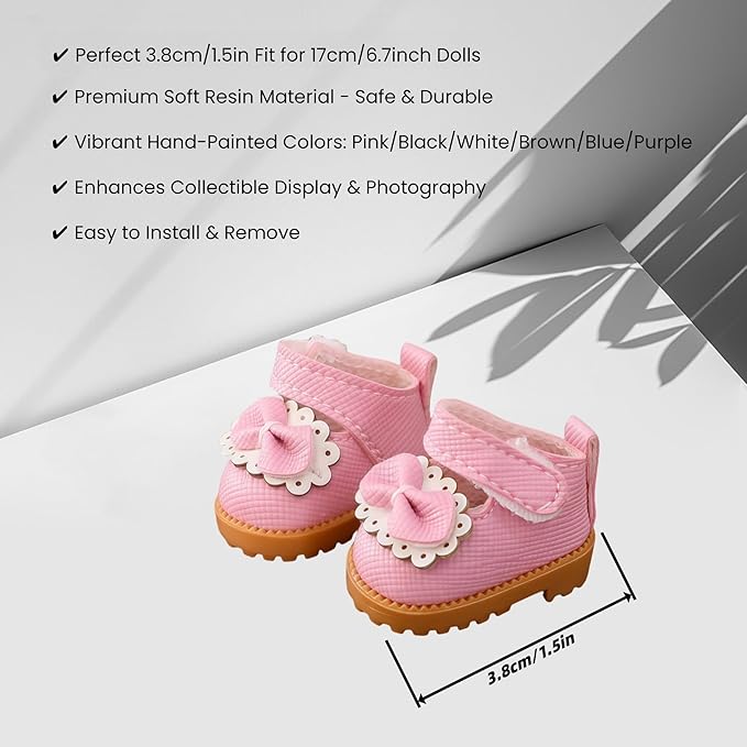Doll Shoes for Lu bubu 17cm Dolls(No Doll) , Mini Shoes Accessories, Cute PU Leather Princess Shoes Suitable for 17cm Doll, Dress Up Doll Shoes Replacement Pink