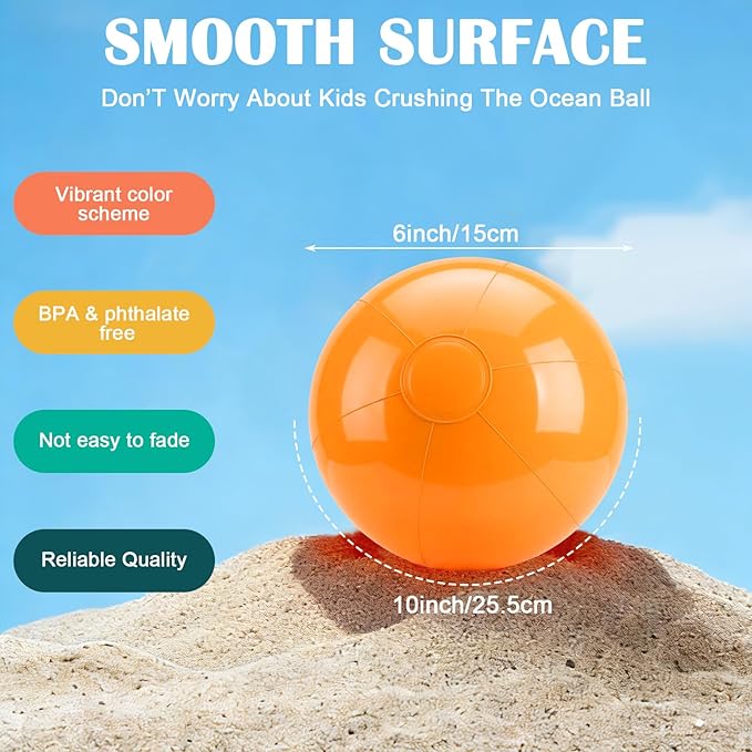 Realspring 24 Pcs Inflatable Beach Balls for Kids Bulk Pastel Solid Color Jumbo Beach Ball Swim Pool Floating Toys Baby Shower Birthday Summer Party Decor(Colorful,10 Inch)
