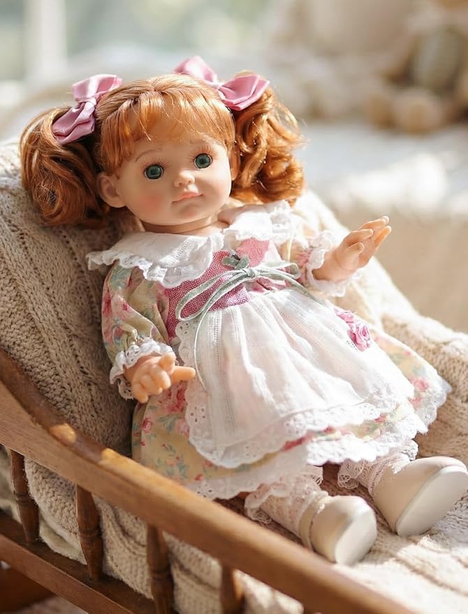 Baby Doll, 12 Inch Realistic Reborn Toddler Real Life Baby Dolls with Red Hair in Two Ponytails, Vintage Floral Dress, Premium Collectible Doll Gifts for 3+ Year Old Girls (Small)