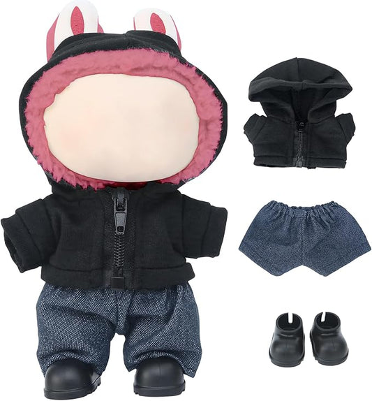 17cm Doll Clothes Sets(No Doll) Black Hoodie Outfits Handcrafted Designer Clothes Including Hoodie Trousers and Shoes