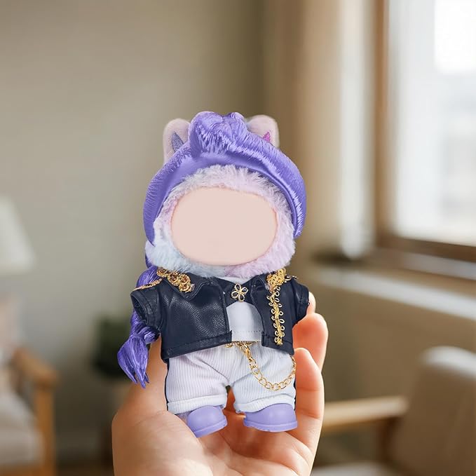 Use for Labubu Outfits KPDH Clothes and Accessories Set Designer,17cm Doll Kpop Clothes Outfits 3D Printed Purple Wigs Compatible with Labubu Doll