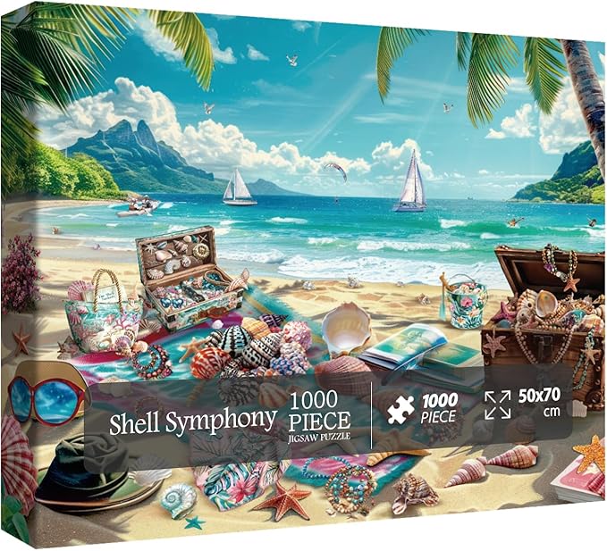 Summer Beach Seashell Puzzle Collection for Adults 1000 Piece, Hawaii Nature Scenery Jigsaw Puzzle Sea, Colorful Ocean Camping Puzzle