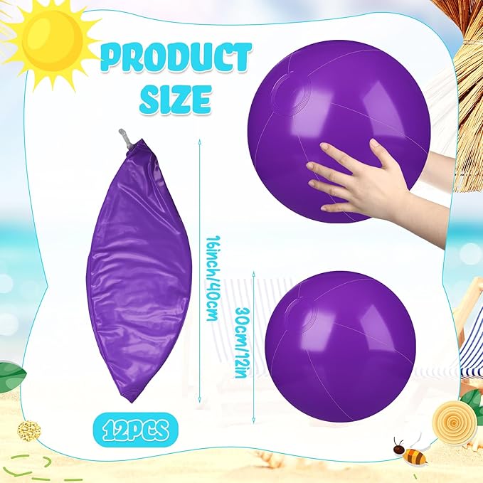 Raiten 12 Pcs Beach Ball Inflatable Beach Balls Large Inflatable Ball Floating Ball for Swimming Pool Party Favors Outdoor Activities Summer Birthday Party Supplies (Purple,12 Inch)