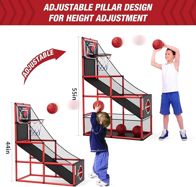 Basketball Arcade Game Indoor Outdoor, Kids Basketball Hoop with 4 Balls & Pump, Single Shot Basketball Game at Home, Carnival Games Sport Toys for Boys Girls Teens