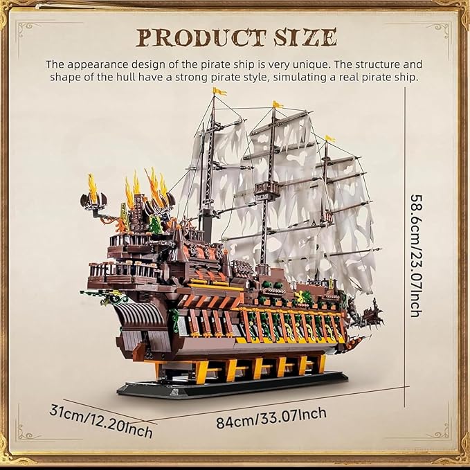 Mould King Large Pirates Ship Model Building Blocks Kits, MOC Dutchman Building Block Pirate Ship Construction Set to Build, Toys Gift for Age 14+/Adult Collections Enthusiasts (4364+Pieces)