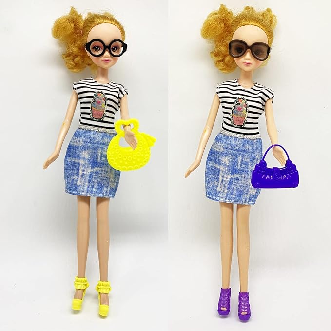70PCS Doll Accessories 50 Pairs Doll Shoes 10 Handbags 10 Doll Glasses Replacement Fashion Playset Accessories Different Assorted Colors High Heel Boots Sandals for 11.5 Inch Girl Dolls