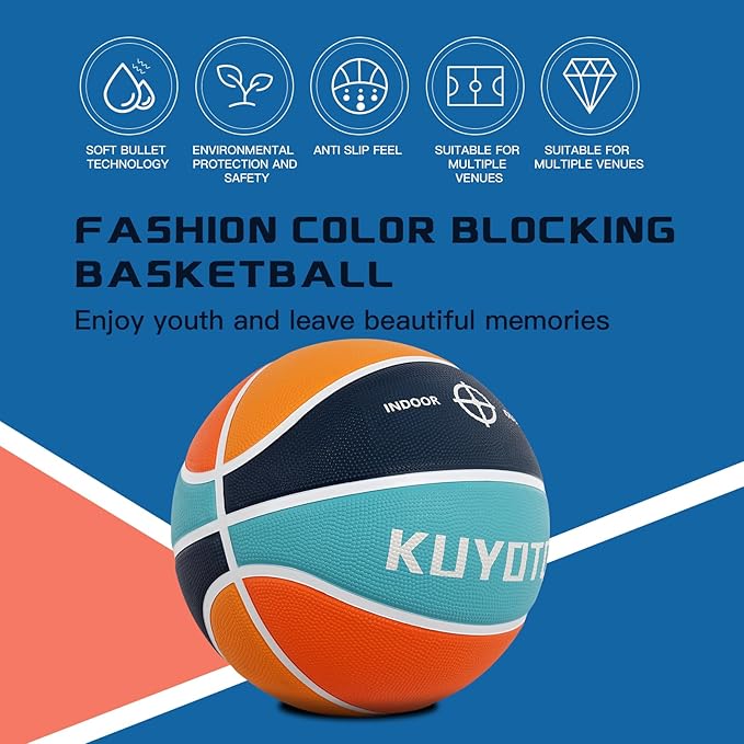 KUYOTQ Kids Youth Adult Size 3/4/5/6/7 (22/25.5/27.5/28.5/29.5") Basketball Premium Rubber or Faux Leather Basketball Indoor Outdoor Basketball for Boys Girls Womens Mens Basketball Gifts (Deflated)