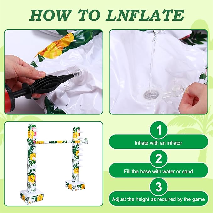 Hawaiian Inflatable Limbo Game 59 Inch Luau Party Games Palm Leaf Aloha Inflatable Decorations Fun Limbo Stick for Party Pole for Adults Tropical Indoor Outdoor Birthday Beach Pool