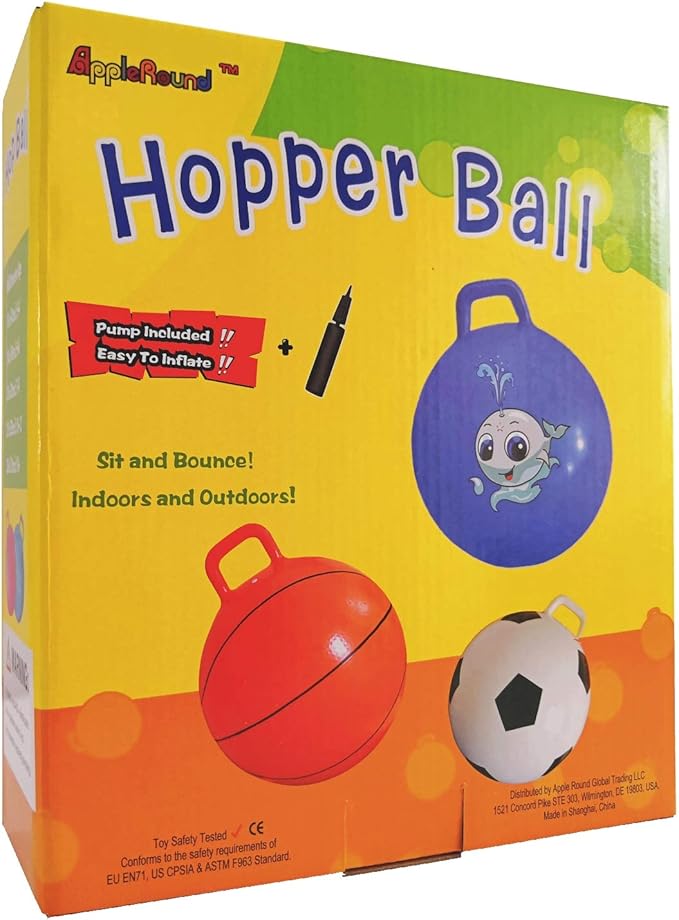 AppleRound Hippity Hoppity Hop Ball, Sit-on Bouncy Ball with Handle, 20in/50cm Diameter for Children Age 7-10, Space Hopper Hopball, Pump Included, Cloud Colors (Blue)