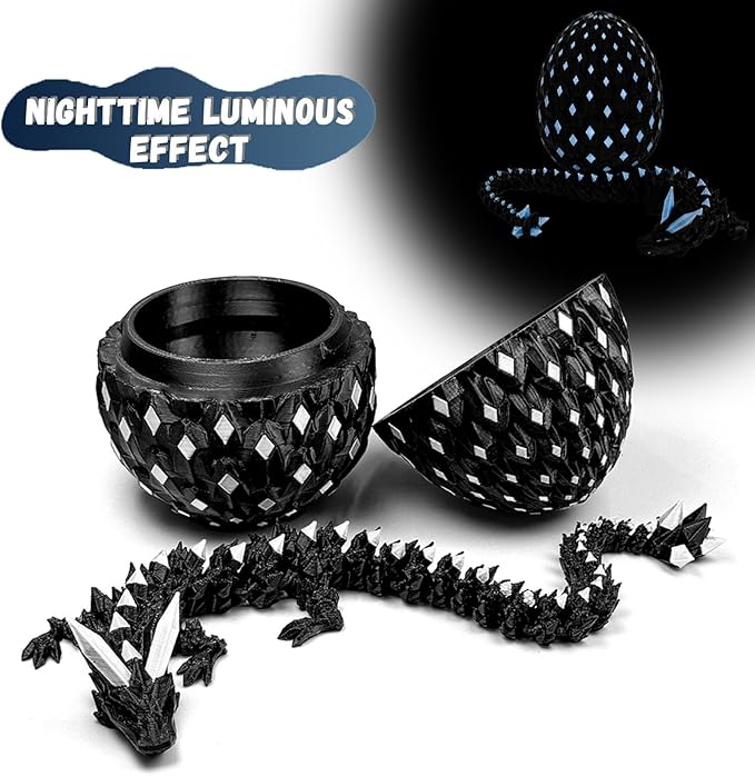 3D Printed Dragon Egg,Dragon Eggs Glow in with Dragon Inside Dark Articulated Animals Fidget Toy,Home Office Decor Executive Desk Toys for Autism/ADHD (Luminous White)