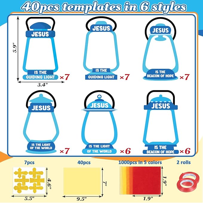 40PCS Sunday School VBS Crafts Bulk: Paper Oil-Lamp Nativity Suncatchers,Jesus Religious Christian Classroom Camping Activity DIY Kits Gifts Church Decorations,Window Stained Glass Effect Art Supplies