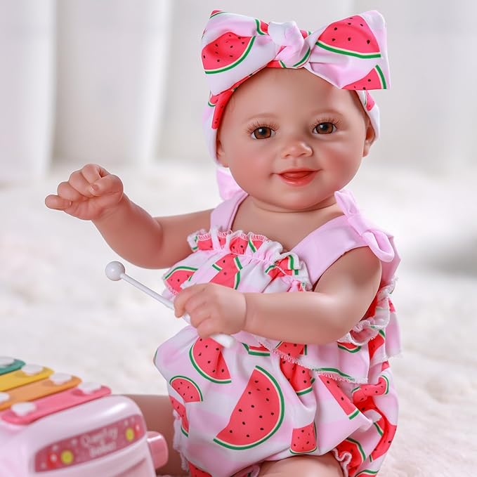 BABESIDE Lifelike Reborn Baby Dolls Sunny - 17Inch Realistic-Newborn Baby Doll Girl with Soft Vinyl Full Body, Smiling Poseable Real Life Baby Dolls with Complete Accessories for Kids Age 3+