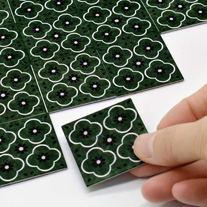 iLAND Dollhouse Flooring on 1/12 Scale 1/6 Scale, Miniature Dollhouse Accessories, 30pcs Double-Sided Dollhouse Floor Tiles (French Green Floral & Colorful Terrazzo)