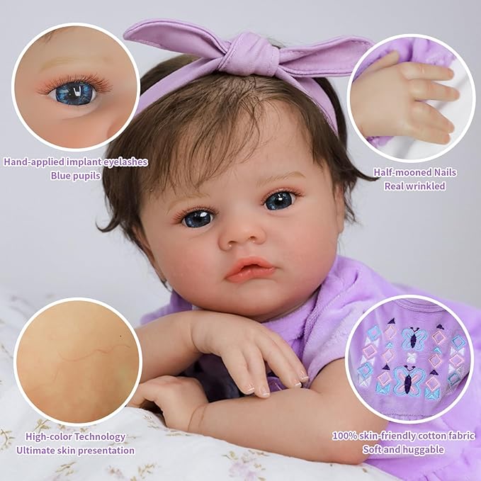 SCOM Realistic Reborn Baby Dolls-20 inch Lifelike Baby Doll Girl with Soft Weighted Body, Reallife Reborn baby Girls With Baby Accessories & Gift Box, Suitable Toy for Age 3+ Kids,Birthday/Easter Gift