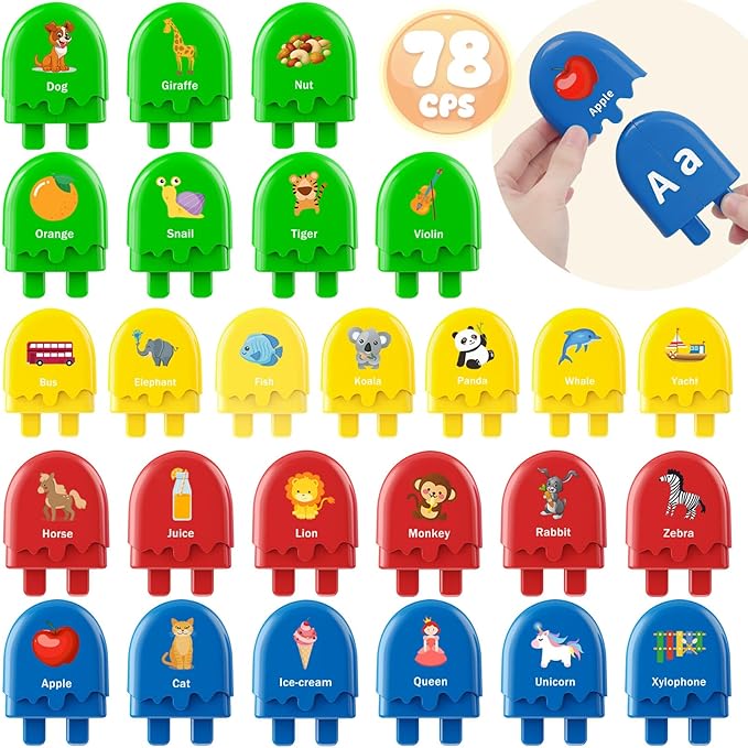 Alphabet Learning Toys 78 Pcs Ice Cream ABC Letter Matching Toy for Toddle Preschool Montessori Toy Smart Color Sorting Educational Toy for Kids 2 3 4 5+ Years Old