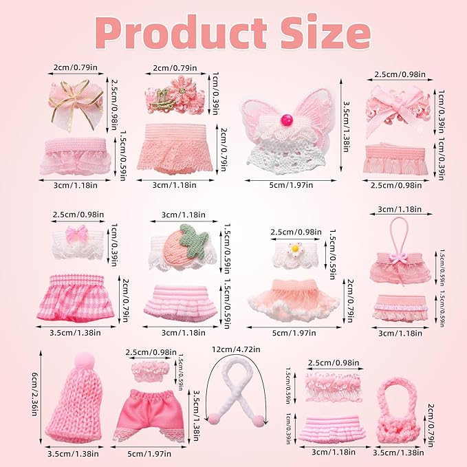 10 Sets Doll Outfits for 3 Inch/7.5-8cm Doll Pack, Mini Toys Clothes Pack with Tops & Skirts & Accessories Mini Figure Costume Clothing for Collector Display and Decoration