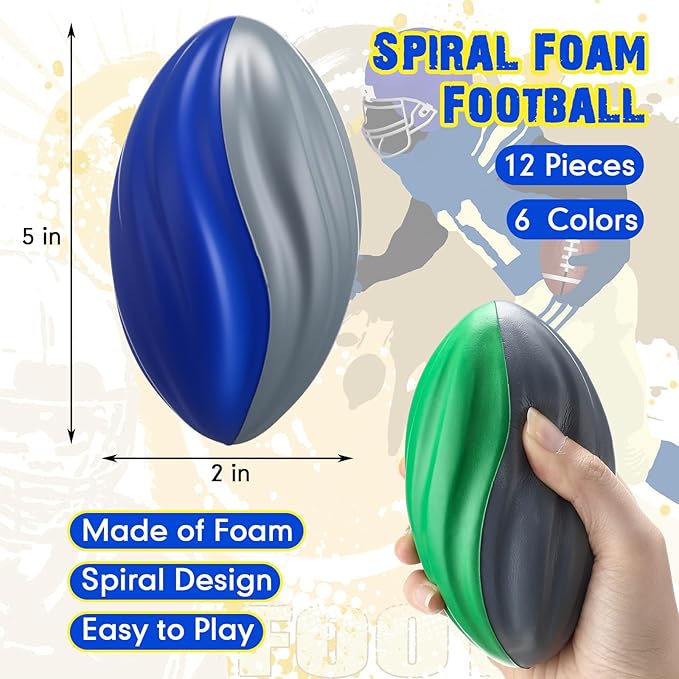 Jerify 30 Pack Mini Footballs Bulk 5 Inch Spiral Foam Football Small Soft Sports Toy for Indoor Outdoor Kids Football Play Game Foot Ball Party Supplies (Gentle Color)