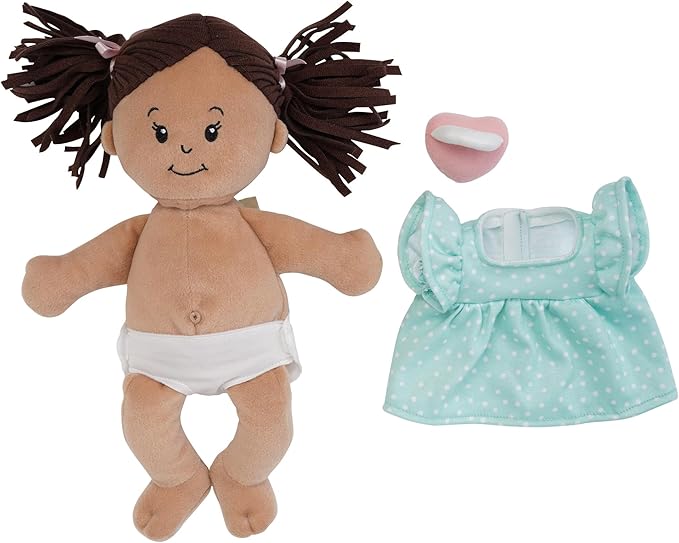 Love, Stella Soft Baby Doll for 1 + Year Old by Manhattan Toy - Beige with Brown Pigtails