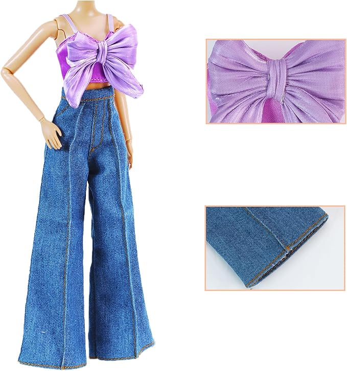 E-TING 2 Sets Doll's Dream Outfits: Shiny Glitzy Gala Purple Dress and Bell-Bottom Jeans Set for 11.5 Inch Girl Doll