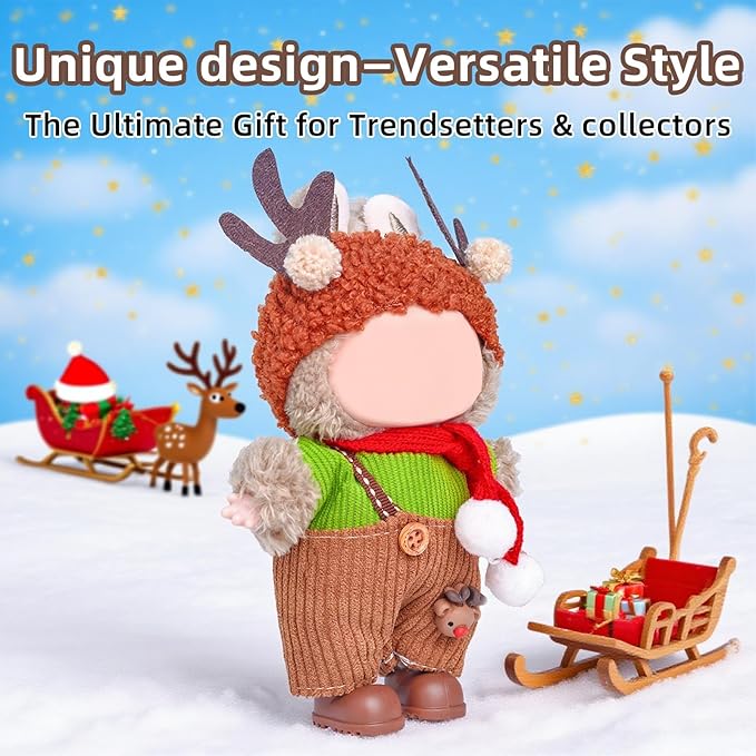 Clothes for Labubu 17cm Doll (NO Doll), 5 Piece Labubu Clothes Set, Cute Labubu Outfits with Accessories, Handmade Crochet La Bubu Doll Dress Up Set（Christmas Reindeer）