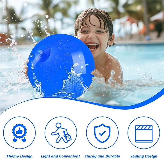 20 Pack Blue Beach Ball - 12Inch Blow Up Beach Ball Party Supplies for Kids, Inflatable Floating Balls for Summer Pool Parties, Outdoor Activities & Birthday Decorations (Blue)