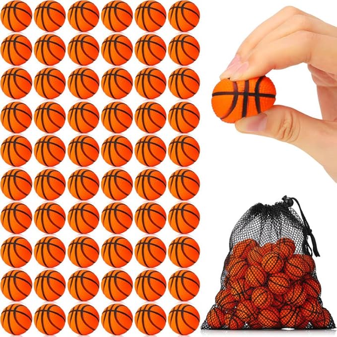 Civaner 60 Pcs Mini Basketball Stress Balls for Kids Basketballs Party Favors Small Foam Bouncy Sports Toys Bulk with Drawstring Bag for School Party Decor Carnival Reward Game Toys Gifts(3cm)