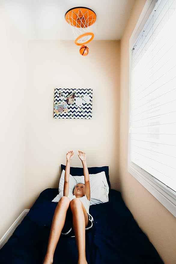 Ceiling Swish: Indoor Mini Basketball Hoop for Kids Toy Game - Includes Basketball Net Backboard and Two Mini Basketballs