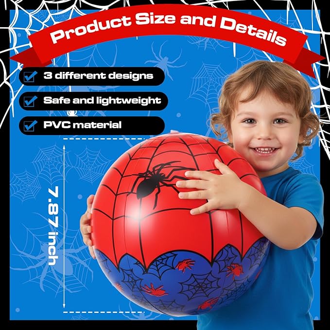 12 Pcs Spider Web Beach Ball 7.87 Inch Inflatable Pool Toys mini Beach Ball Bulk for Summer Swimming Pool Party Favors Water Games
