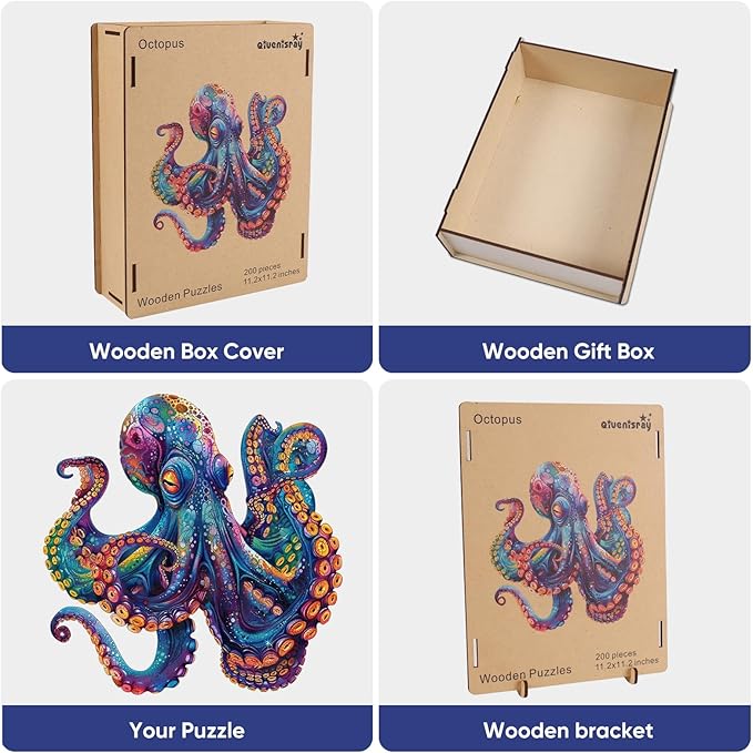 Qiuenisray Wooden Puzzles for Adults 1000 Pieces, Octopus Ocean Jigsaw Puzzles, FSC Certified Unique Shape Adult Puzzles Pieces, Wall Decor for Family Game 23.4x23.5 in